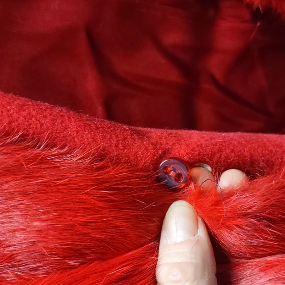 Vintage Red Bebe Trench coat with a 🐇 Rabbit fur collar Size Small - Picture 4 of 8